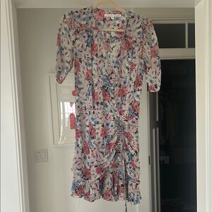 Veronica Beard Red and blue  ruched Wrap Mini Dress